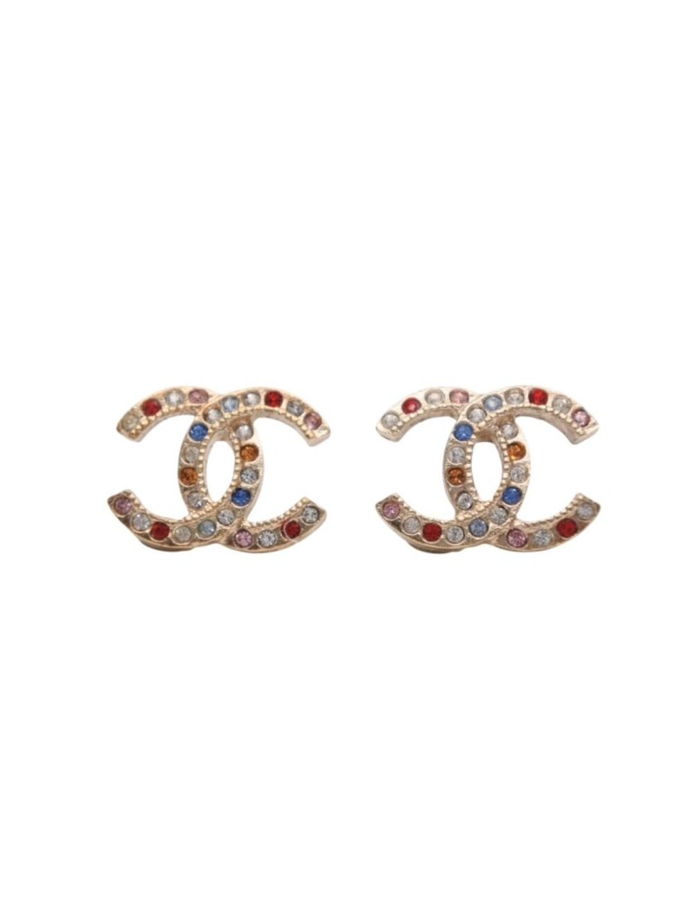 Chanel Earrings CC Logo Rhinestone Red Gold